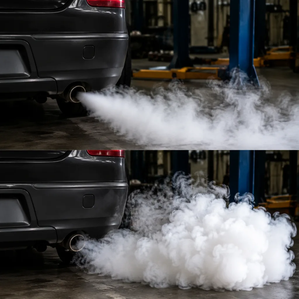 Condensation versus coolant entry: a white-smoke comparison