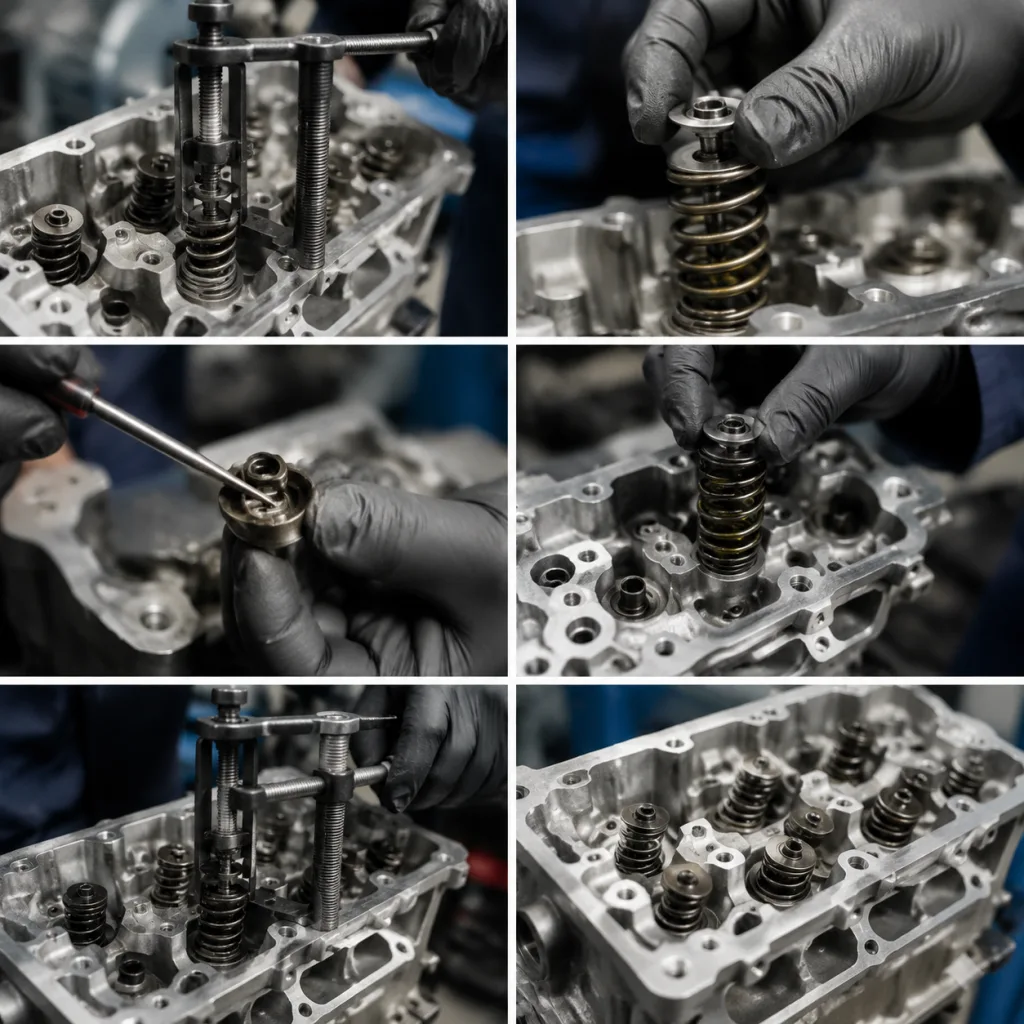 Valve spring how to replace: controlled workshop sequence