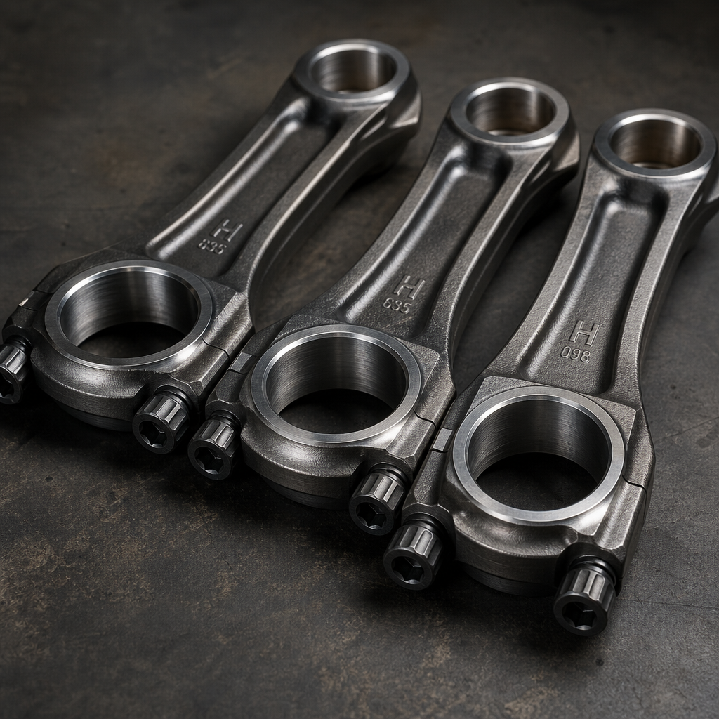 Forged H-beam connecting rods on a workbench
