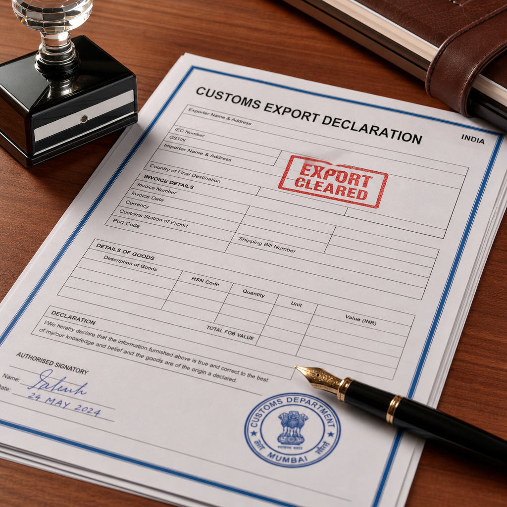 Export customs documentation with stamps